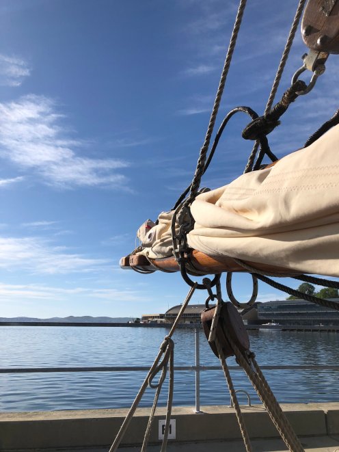 The view from SV Rhona H, old wooden tall ship in Hobart Tasmania