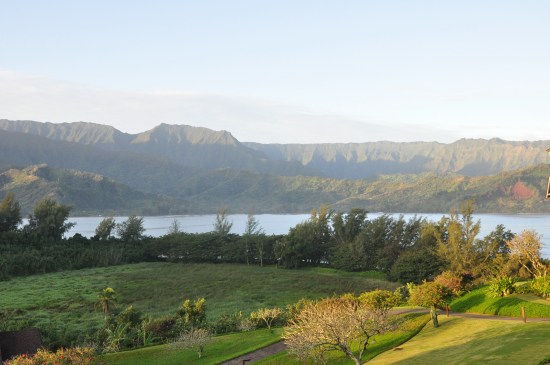 View of mountains from Hanalei Bay Resort in Kauai, Hawaii