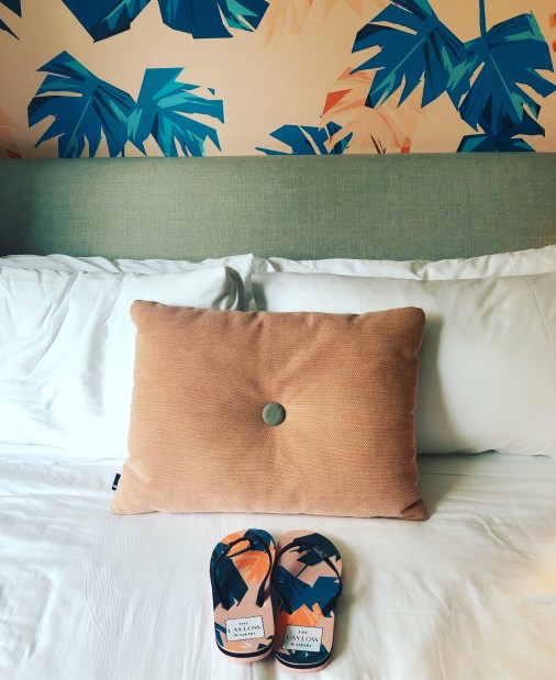 flip flops and funky wallpaper at the Laylow Waikiki