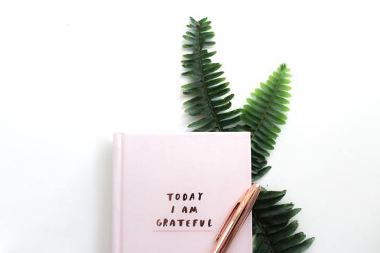 Flatlay image of daily gratitude journal