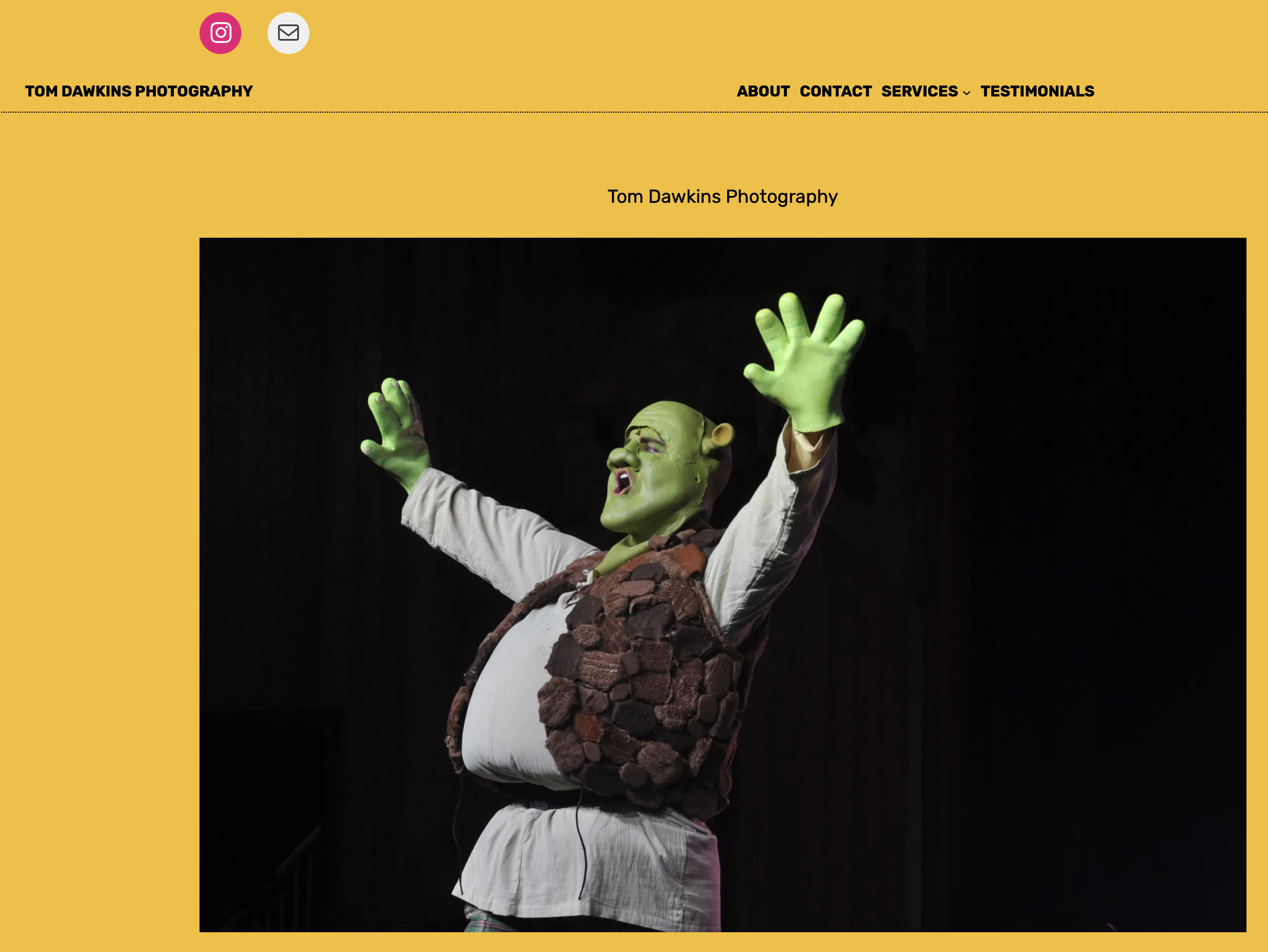 Screenshot from Tom Dawkins photography website showing the front page.